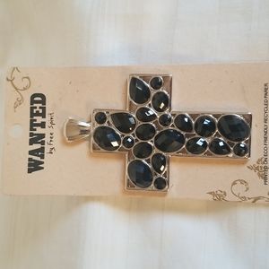 New Cross Silver Black Stone Pendant
